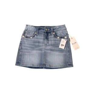 Miss Me Girls Denim Mini Skirt Light Blue Sequin Gems Size 10 NEW